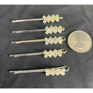 Silver Crystal Rhinestone Bridal Hair Pins Wedding Prom Set of 5 NEW
